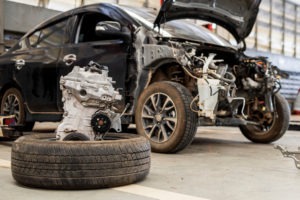 the smashed-up front end of a car