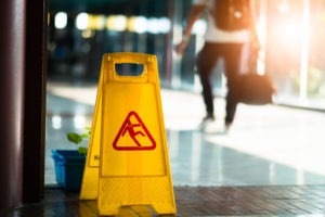 wet floor sign in a shopping mall